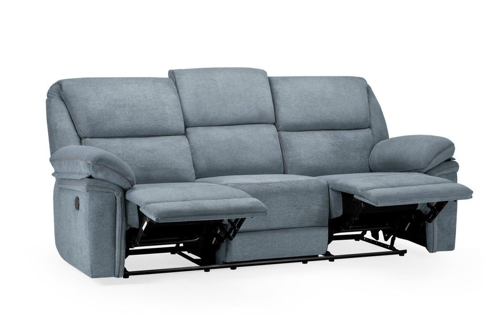 Grey Fabric Manual 3 Seater Recliner Sofa with Cup Holder