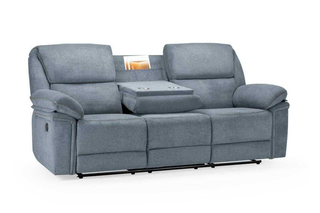 Grey Fabric Manual 3 Seater Recliner Sofa with Cup Holder