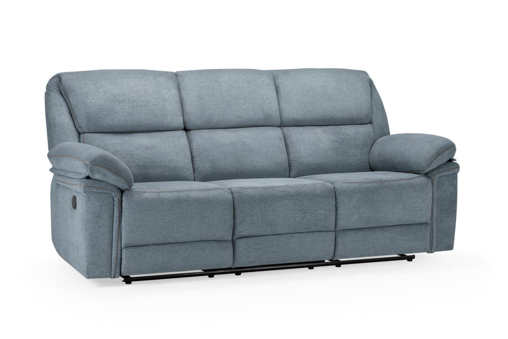 Grey Fabric Manual 3 Seater Recliner Sofa with Cup Holder