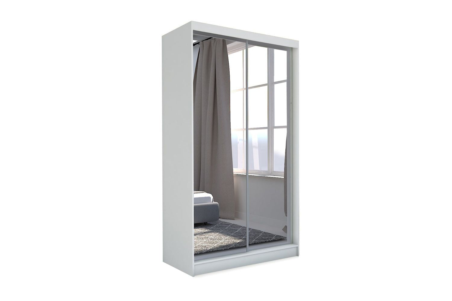 White Gloss Wooden Full Length Mirror Sliding Wardrobe 150cm