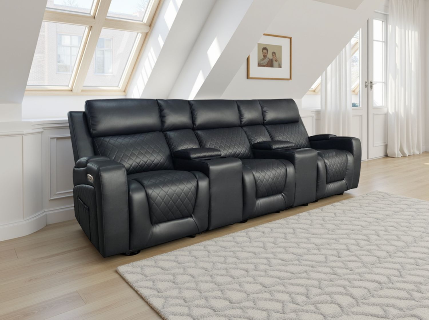 Black Leather Cinema 3 Seater Electric Recliners Sofa
