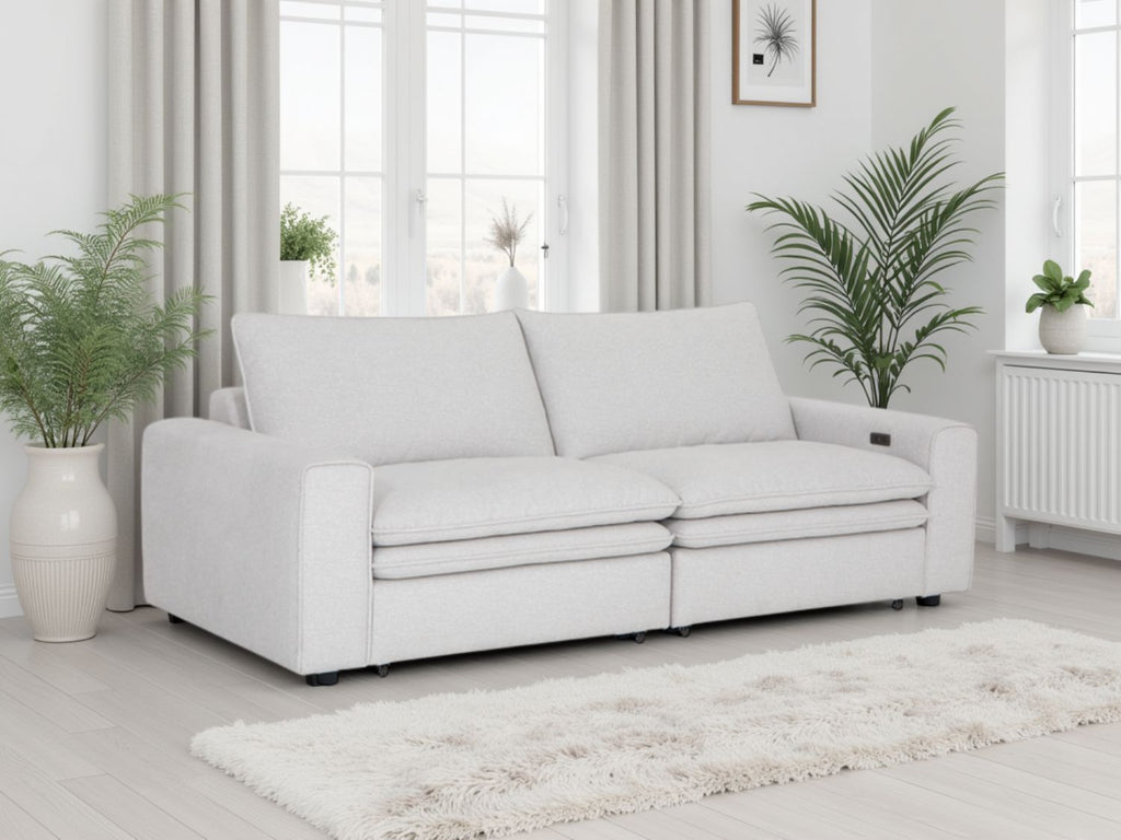 Ivory Fabric 3 Seater Electric Recliner Sofa