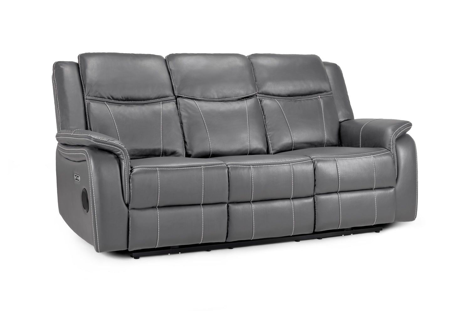 Grey Leather 3 Seater Electric Recliner Sofa