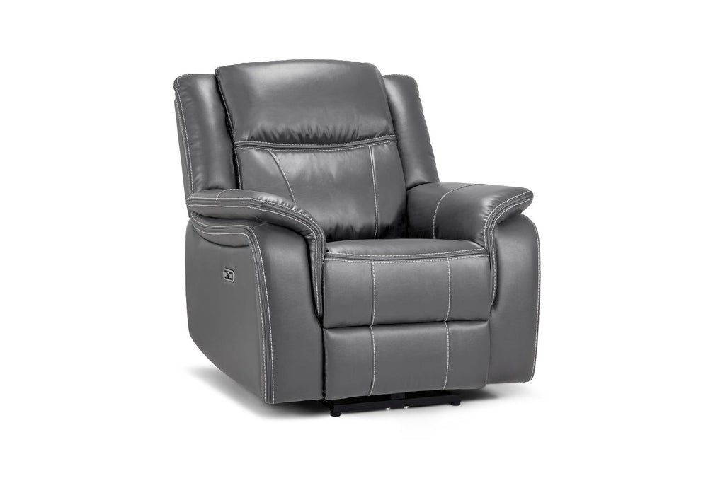 Grey Leather Electric Recliner Armchair with Armrest