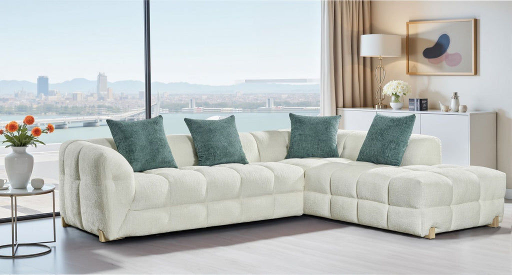 Beige Fabric Right Hand Facing L Shape Corner Sofa