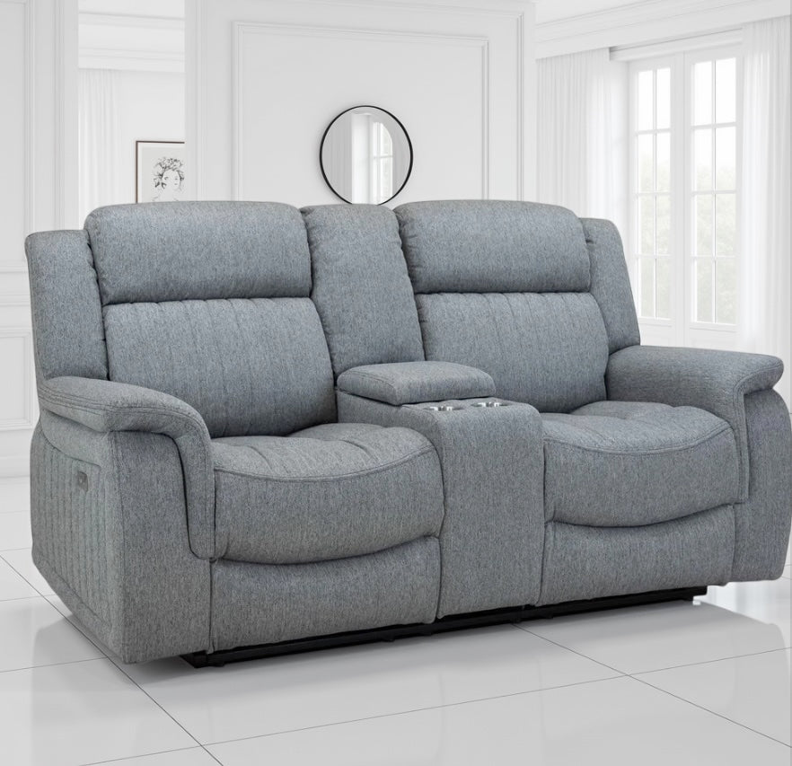 Grey Fabric 2 Seater Electric Recliner Sofa Pillow Top Arm