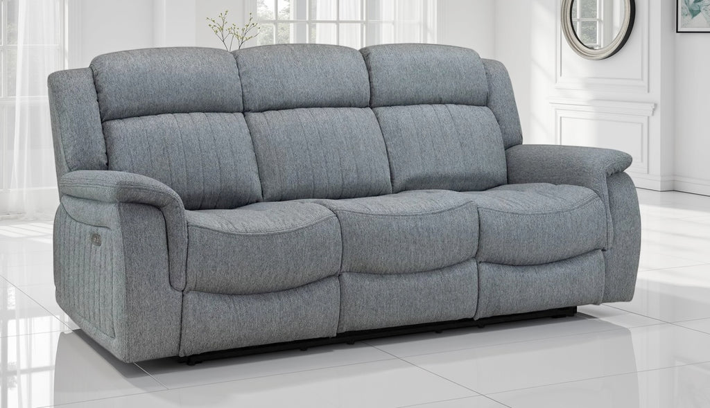 Grey Fabric 3 Seater Electric Recliner Sofa Pillow Top Arms