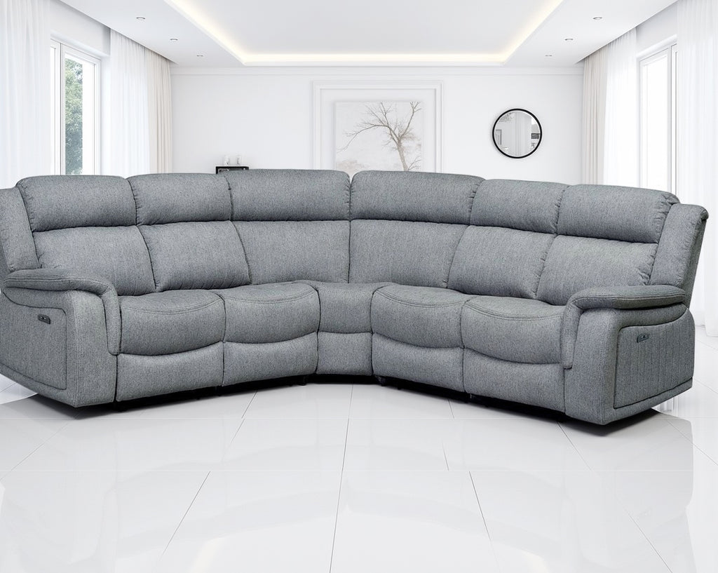 Grey Fabric Large Electric Corner Recliner Sofa