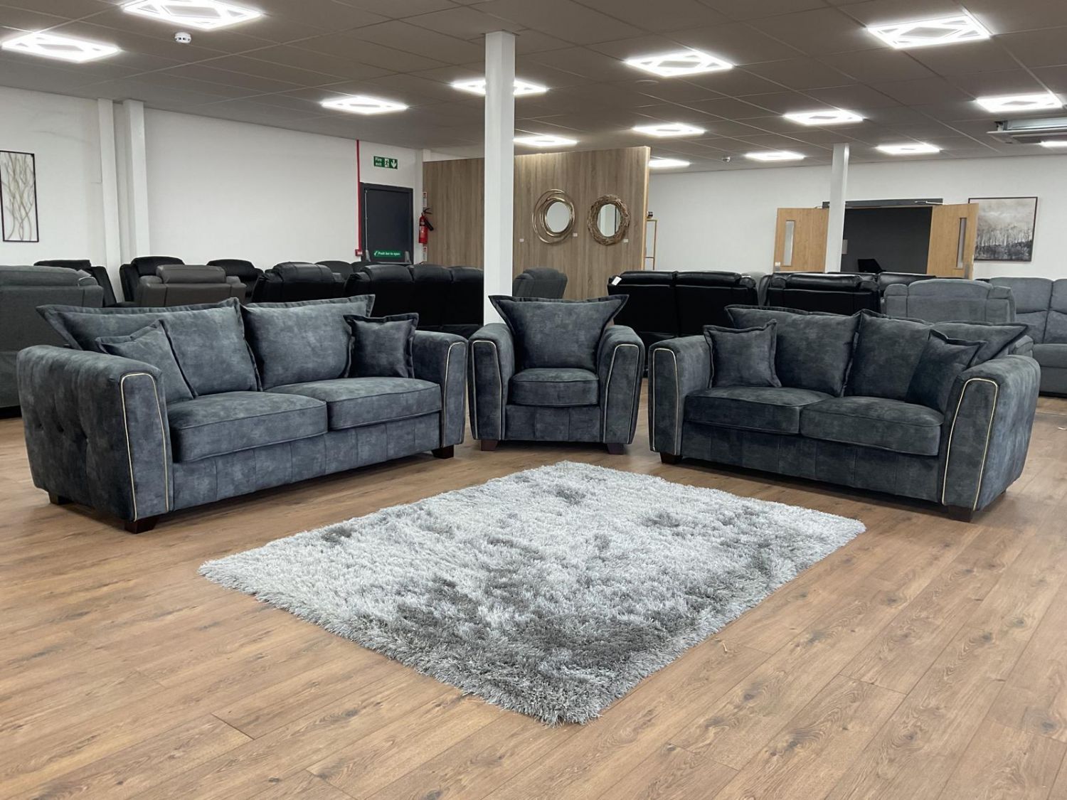 Charcoal Black Leather Effect High Back 3 Seater Sofa