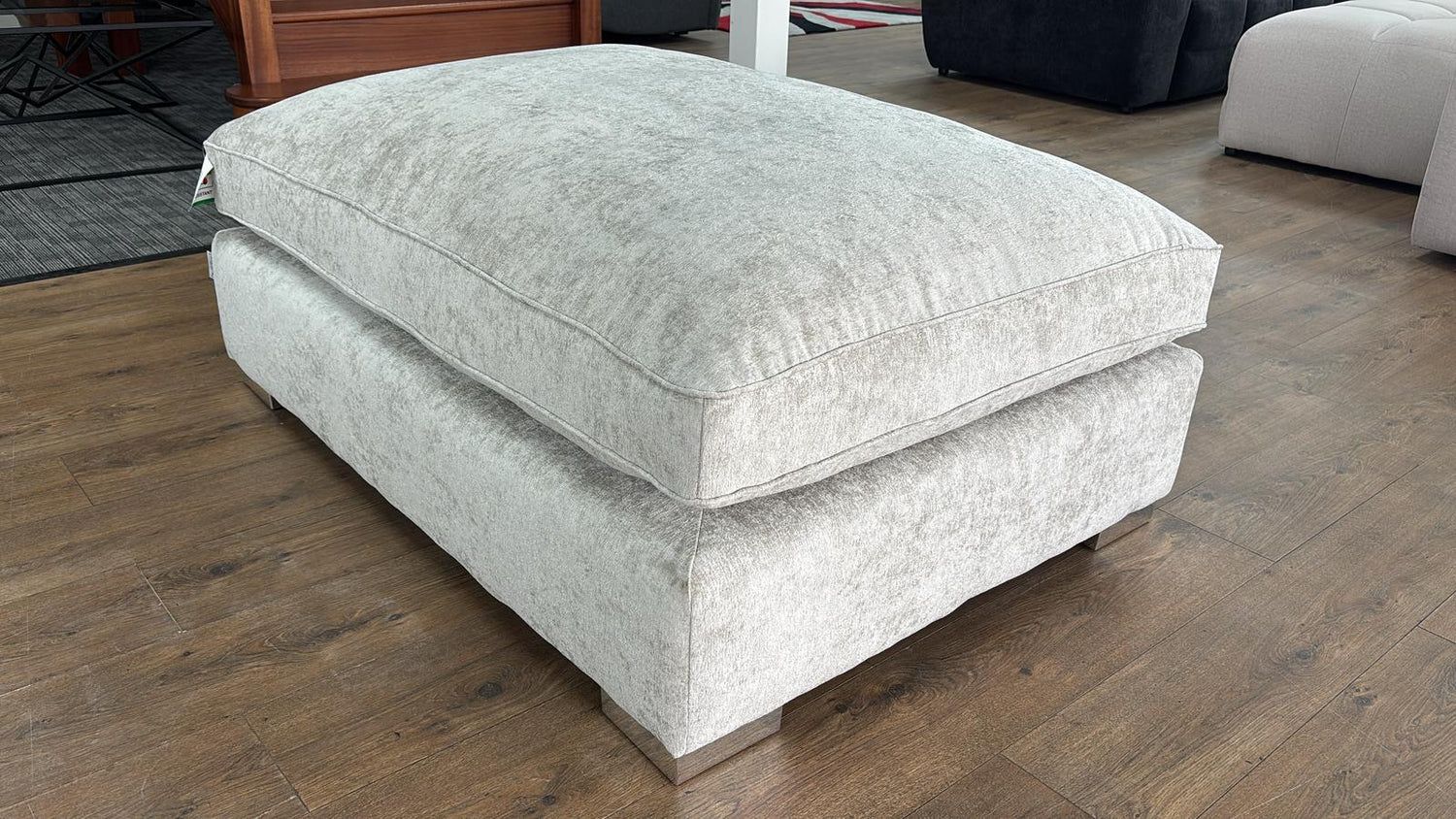 Silver Textured Fabric Rectangular Footstool
