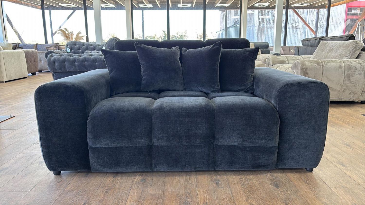 Black Fabric 2 Seater Sofa with Scatter Cushions