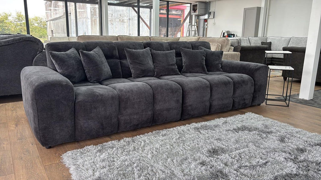 Black Textured Fabric Large 4 Seater Sofa
