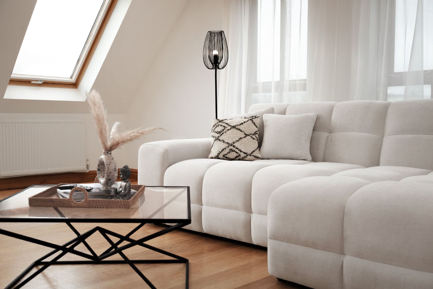 Natural Beige Fabric Right Hand Facing Corner Sofa