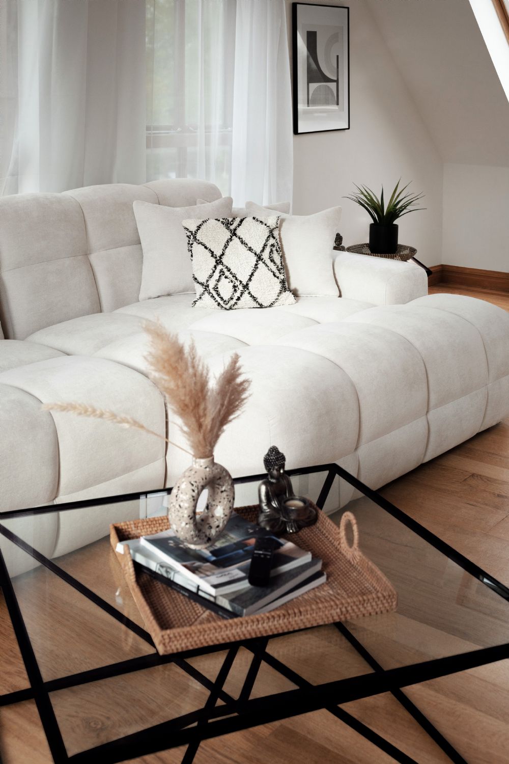 Natural Beige Fabric Right Hand Facing Corner Sofa