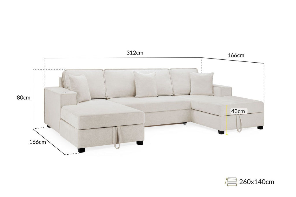 Beige Fabric Universal Large Fold Out Corner Sofabed