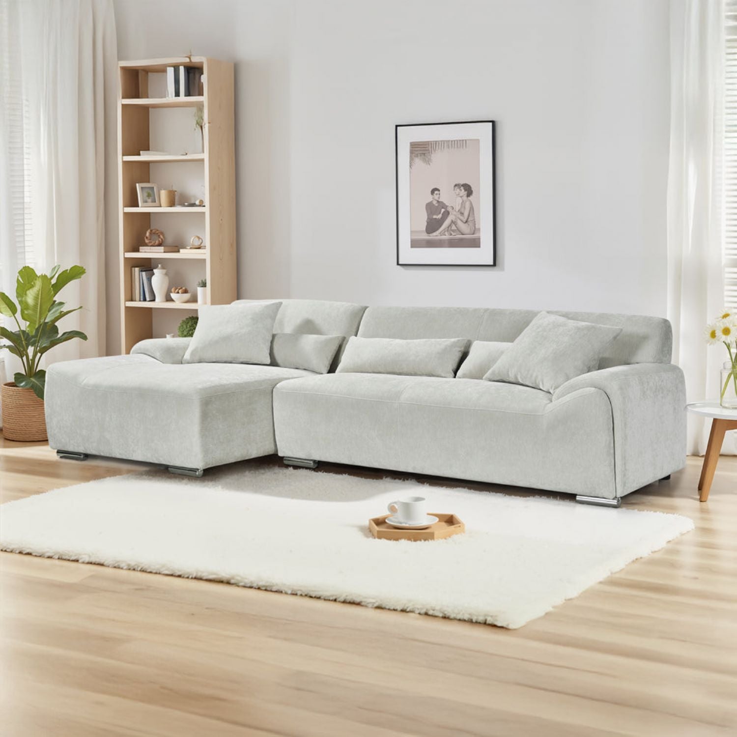 Beige Fabric Left Hand Facing Corner Sofa
