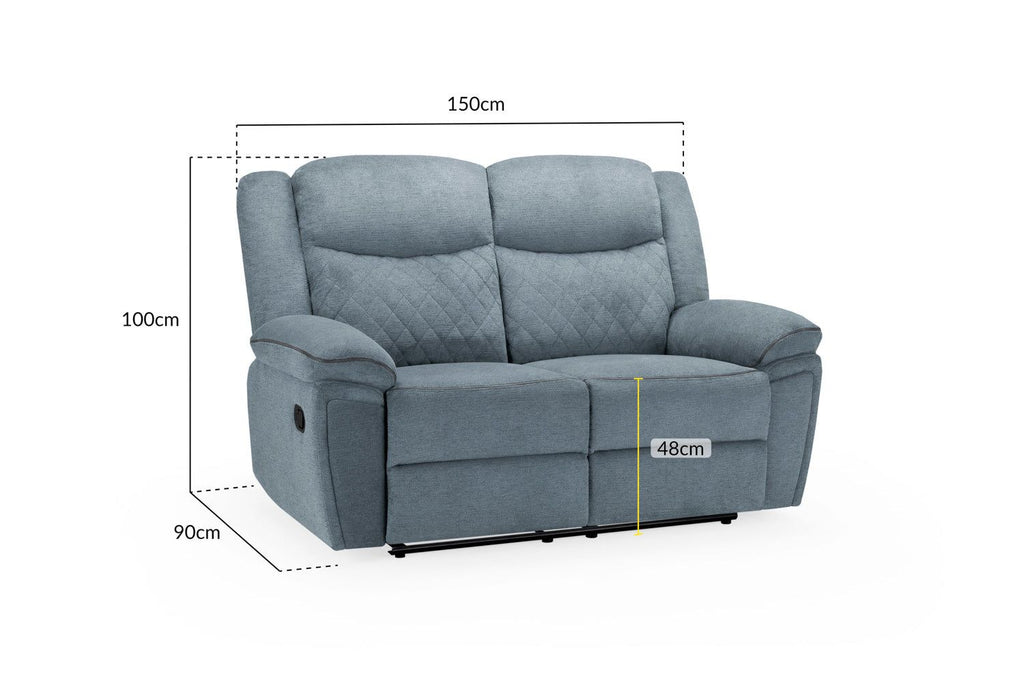 Grey Fabric Quilted Back Manual 2 Seater Recliner Sofa