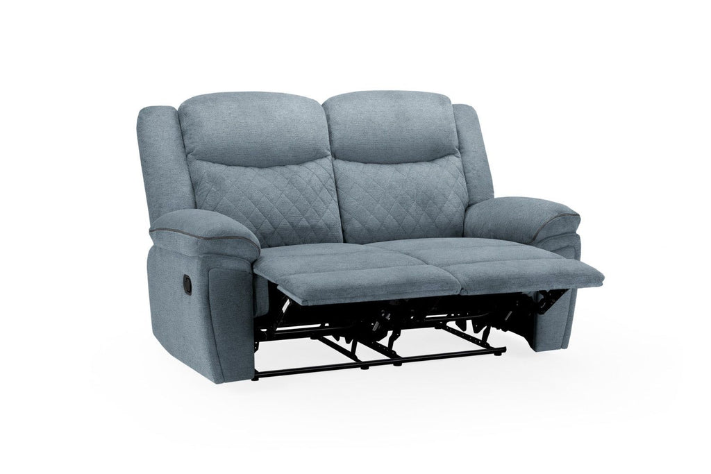 Grey Fabric Quilted Back Manual 2 Seater Recliner Sofa