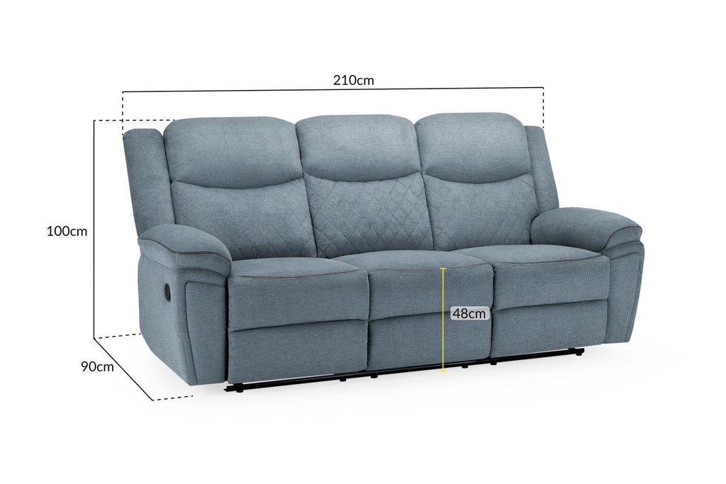 Grey Fabric Manual 3 Seater Recliner Sofa