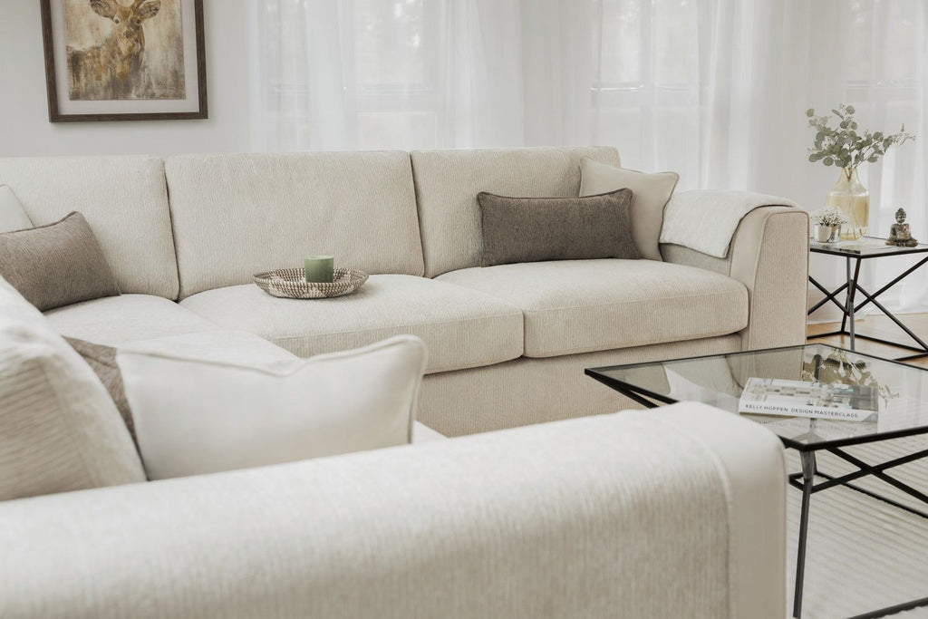 Beige Fabric Large Corner Sofa Group