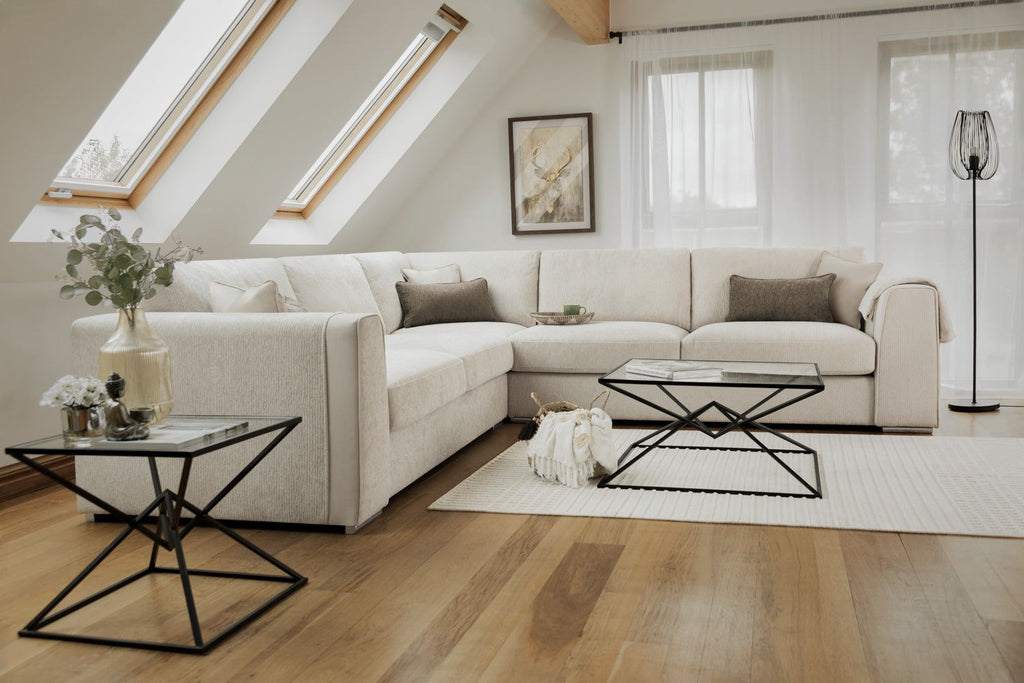 Beige Fabric Large Corner Sofa Group