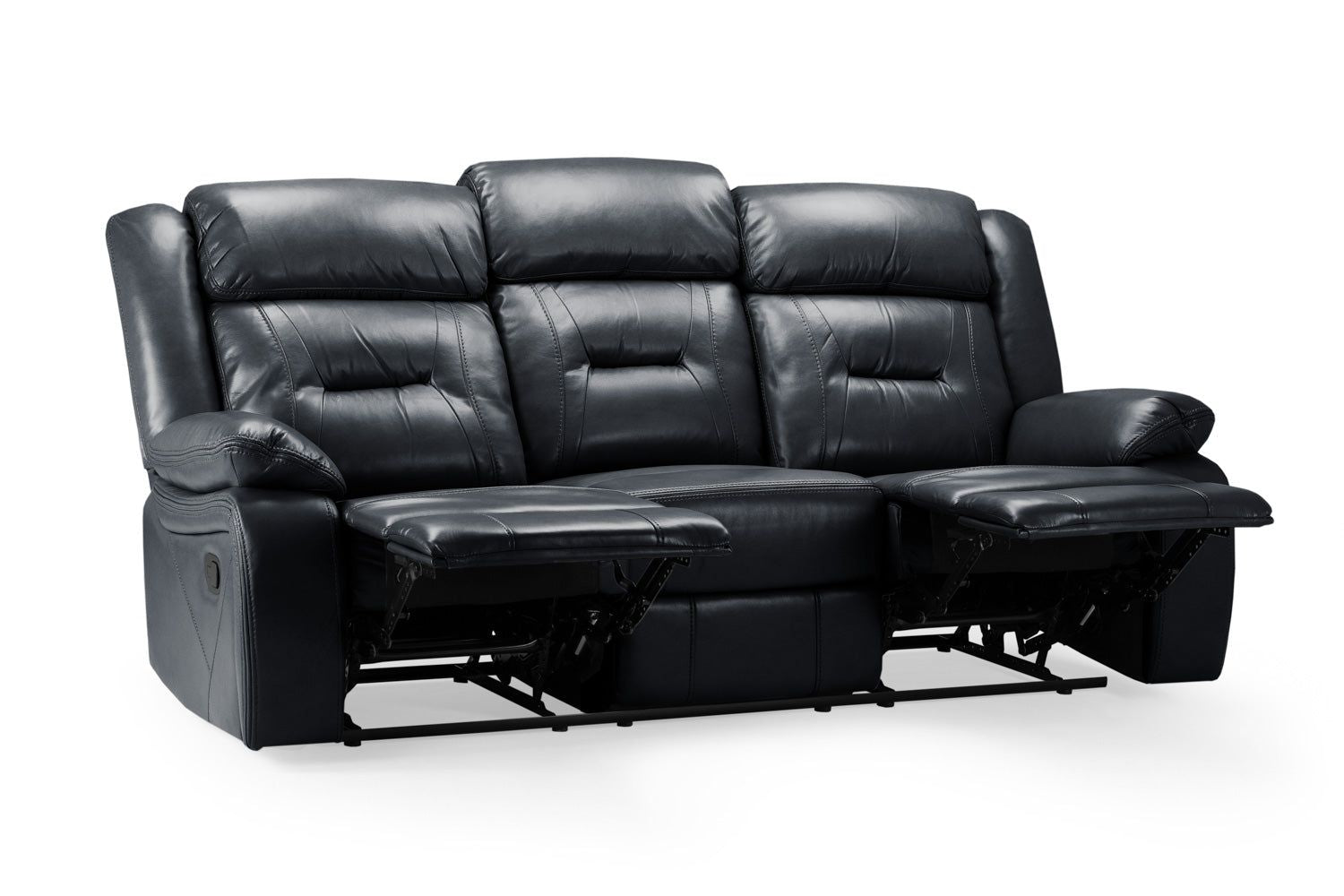 Black Leather Effect 3 Seater Manual Recliner Sofa