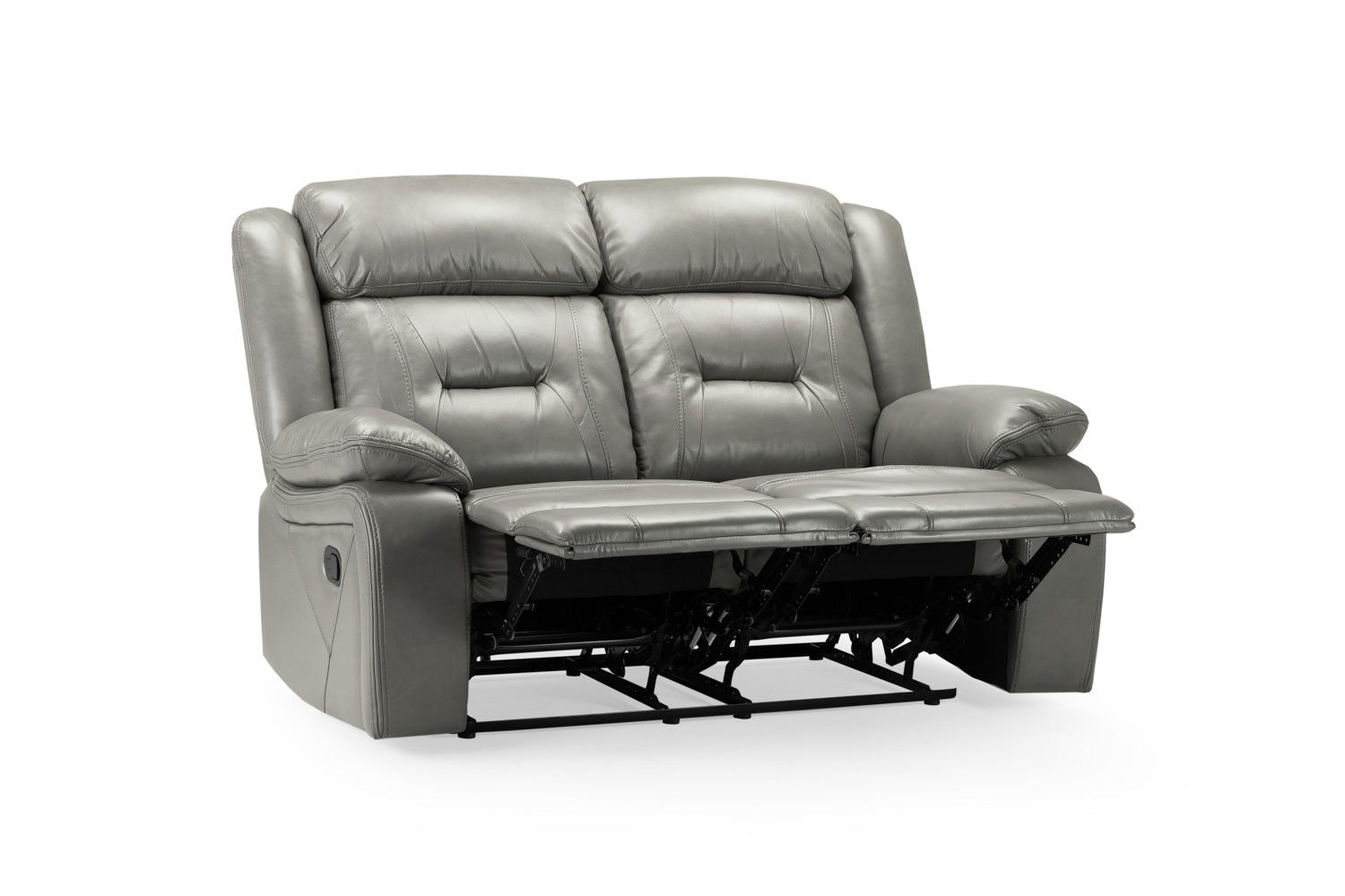 Grey Leather Effect 2 Seater Manual Recliner Sofa