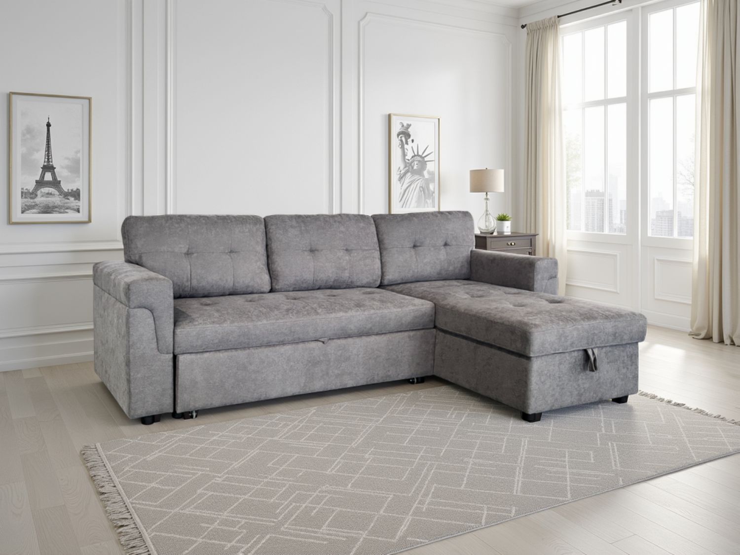 Grey Fabric Universal Corner Sofabed