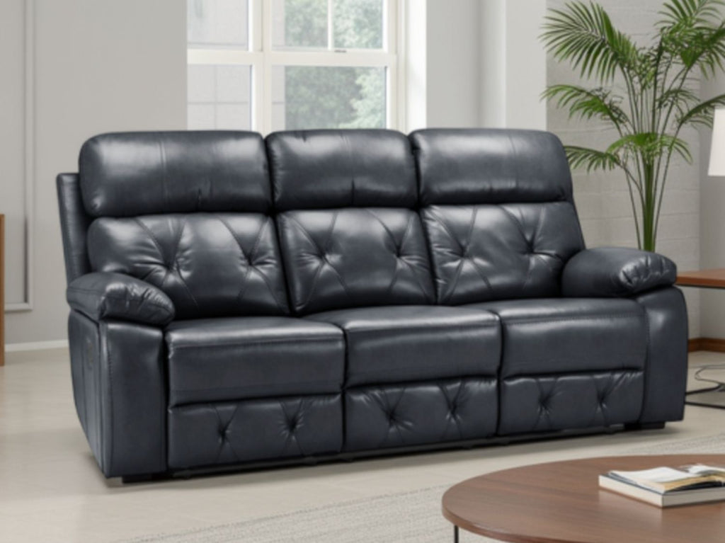 Black Leather Effect 3 Seater Manual Recliner Sofa