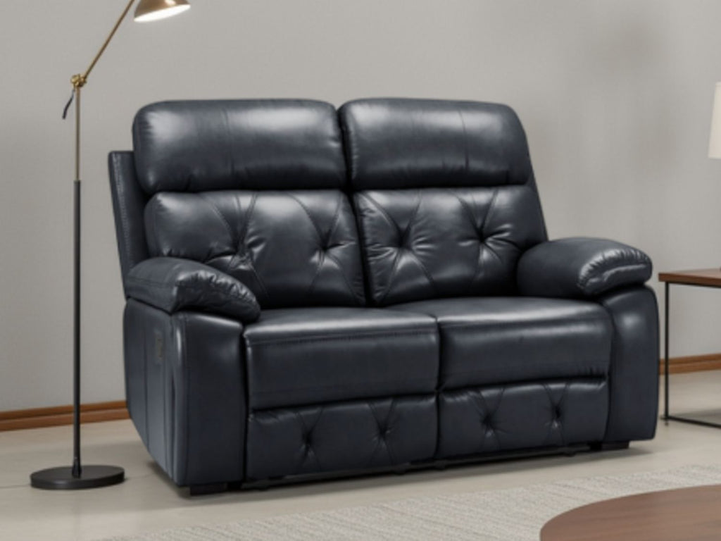 Black Leather Effect 2 Seater Manual Recliner Sofa
