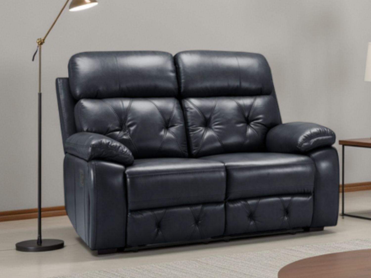 Black Leather Effect 2 Seater Manual Recliner Sofa