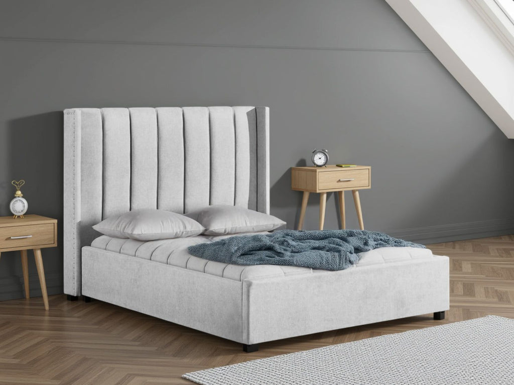 Grey Fabric Double Ottoman Bed Frame