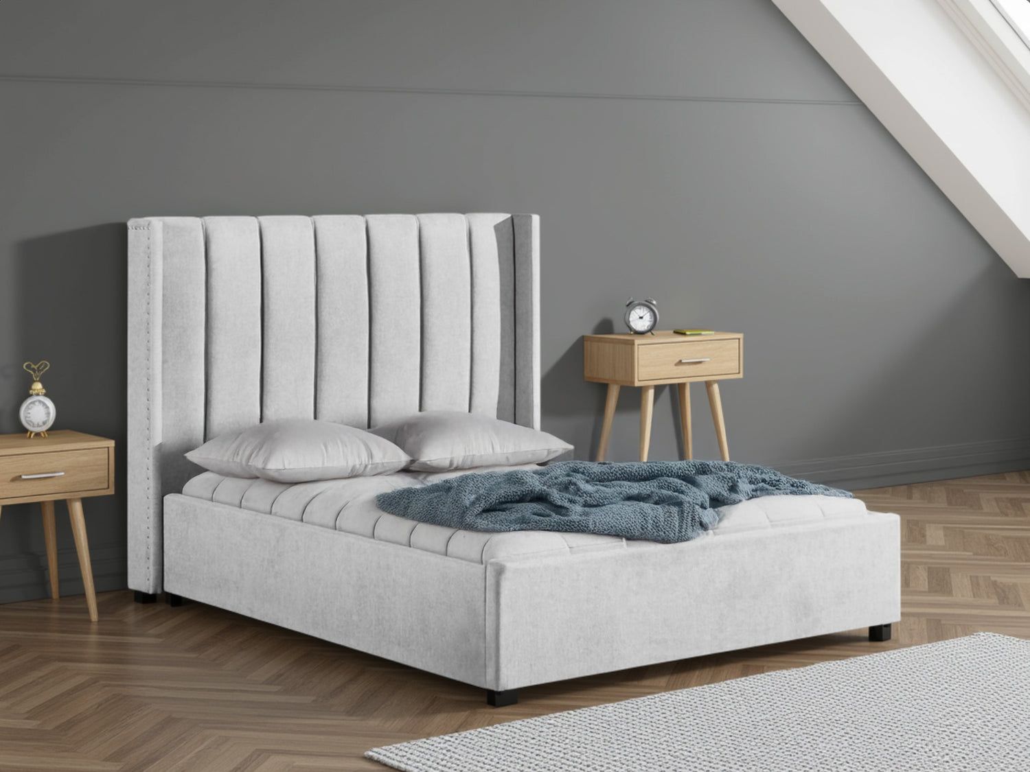 Grey Fabric Double Ottoman Bed Frame