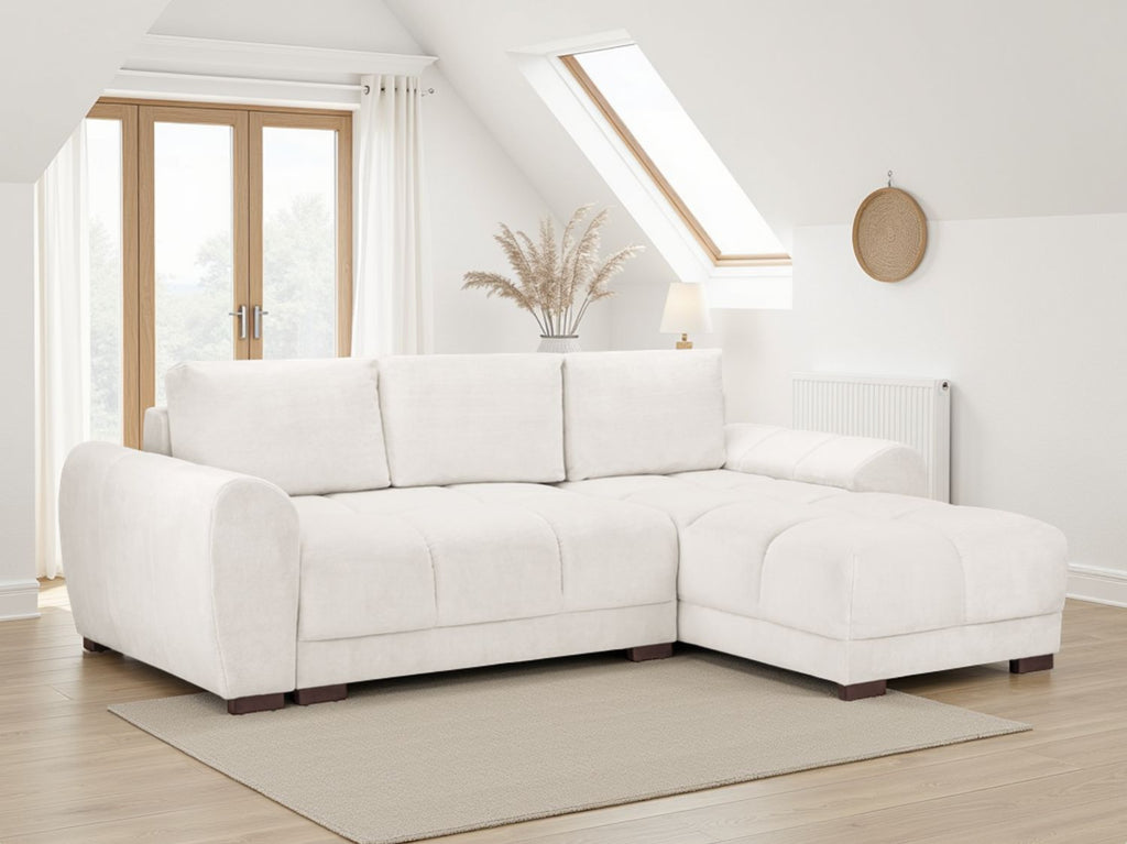 Cream Fabric Large Convertable Corner Sofabed with Storage