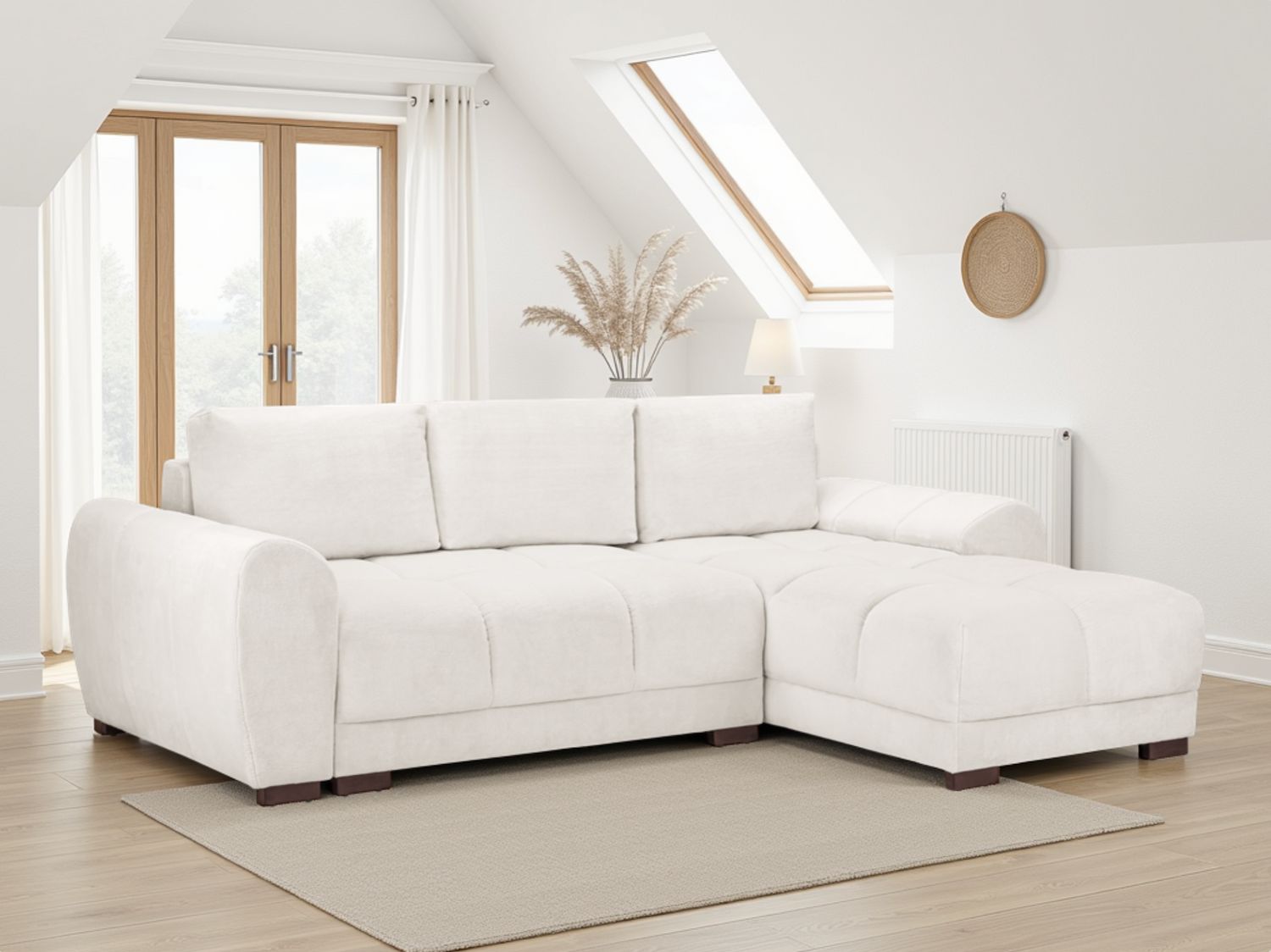Cream Fabric Large Convertable Corner Sofabed with Storage