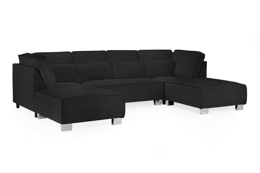 Black Fabric U Shape Corner Sofa with Bolster Cushions