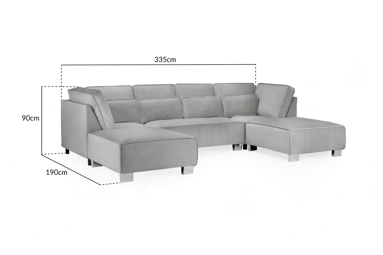 Grey Velvet U Shape Large Corner Sofa with Bolster Cushions