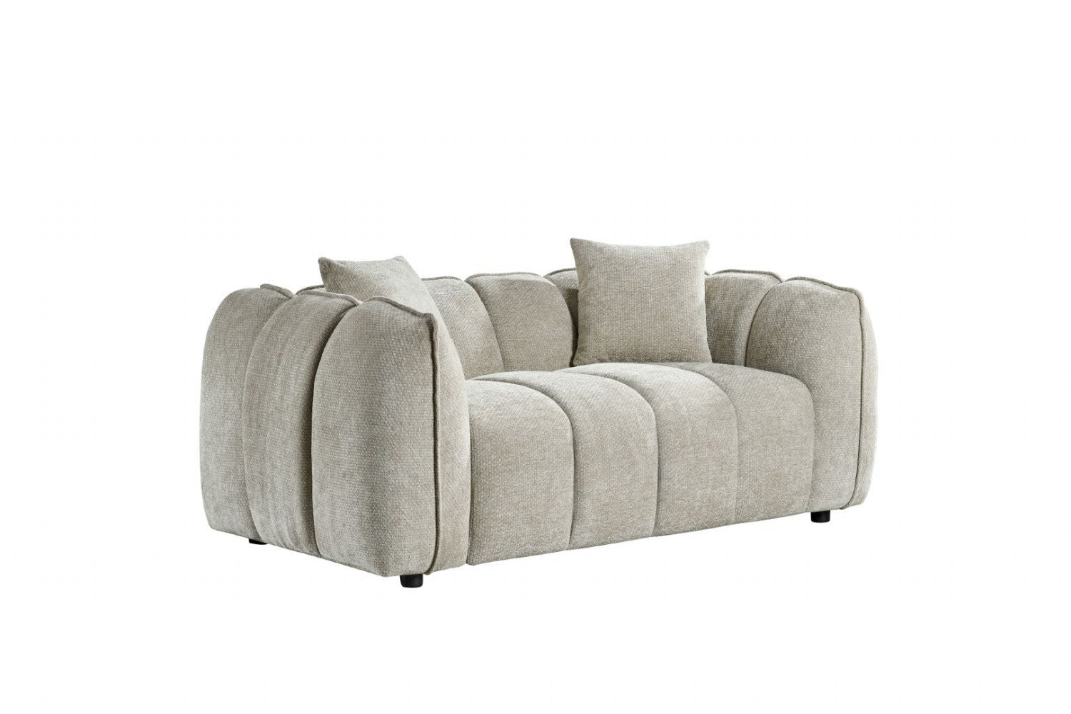 Beige Fabric Channel Tufted Design 2 Seater Sofa