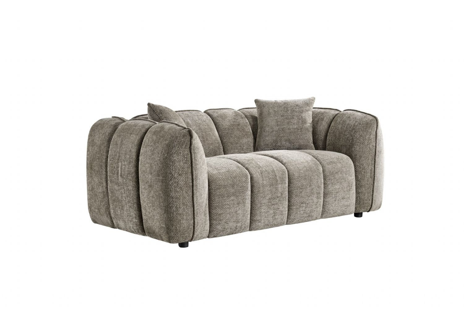 Mocha Fabric Channel Tufted Design 2 Seater Sofa