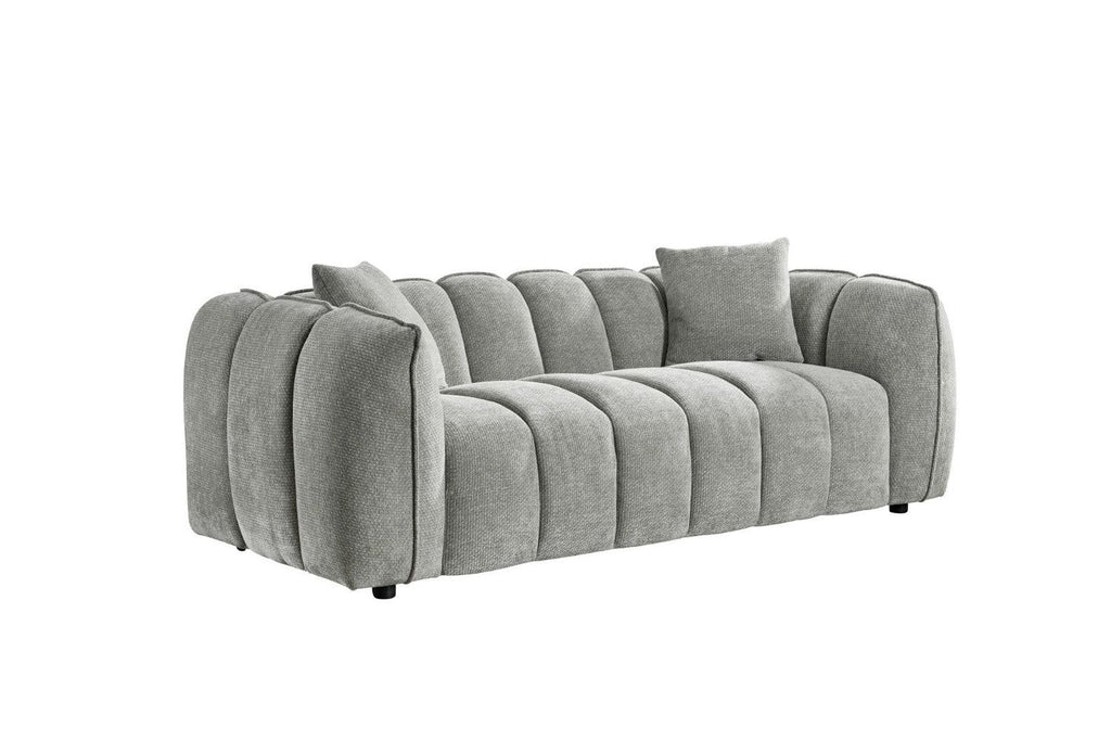Grey Fabric Channel Tufted Design 3 Seater Sofa