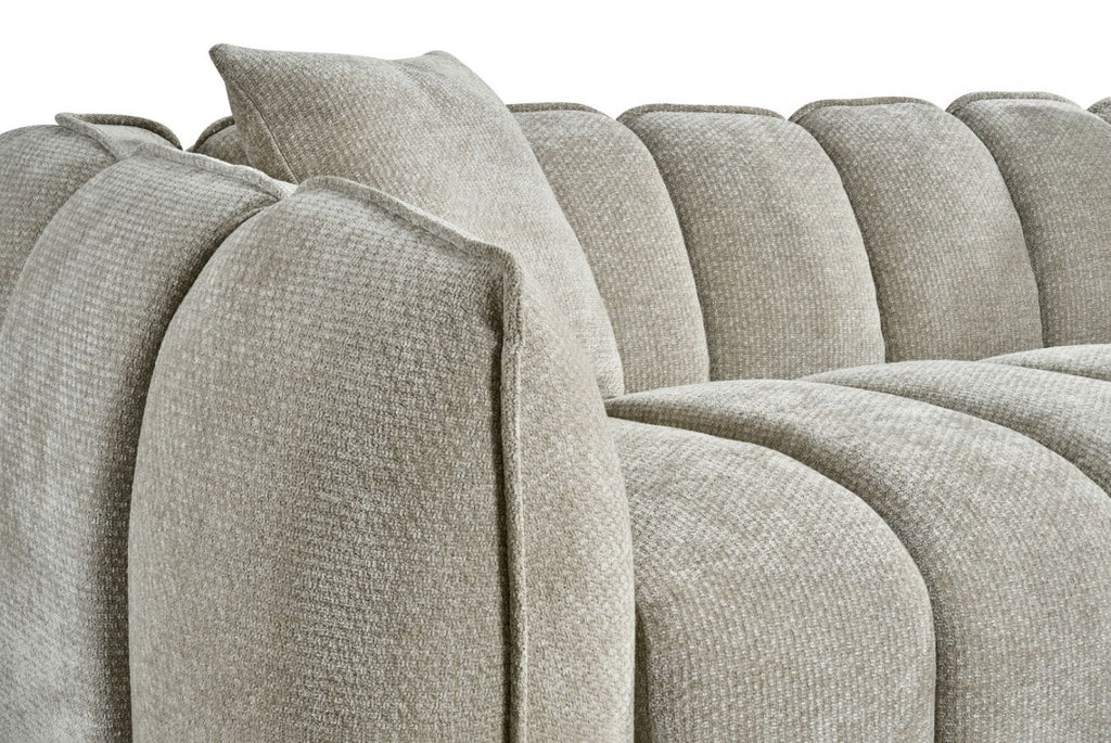 Beige Fabric Channel Tufted Design 3 Seater Sofa