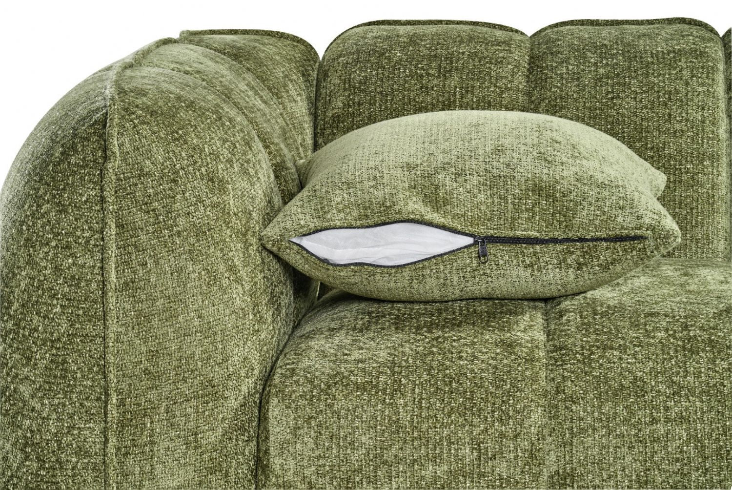 Olive Green Fabric Channel Tufted Design 2 Seater Sofa