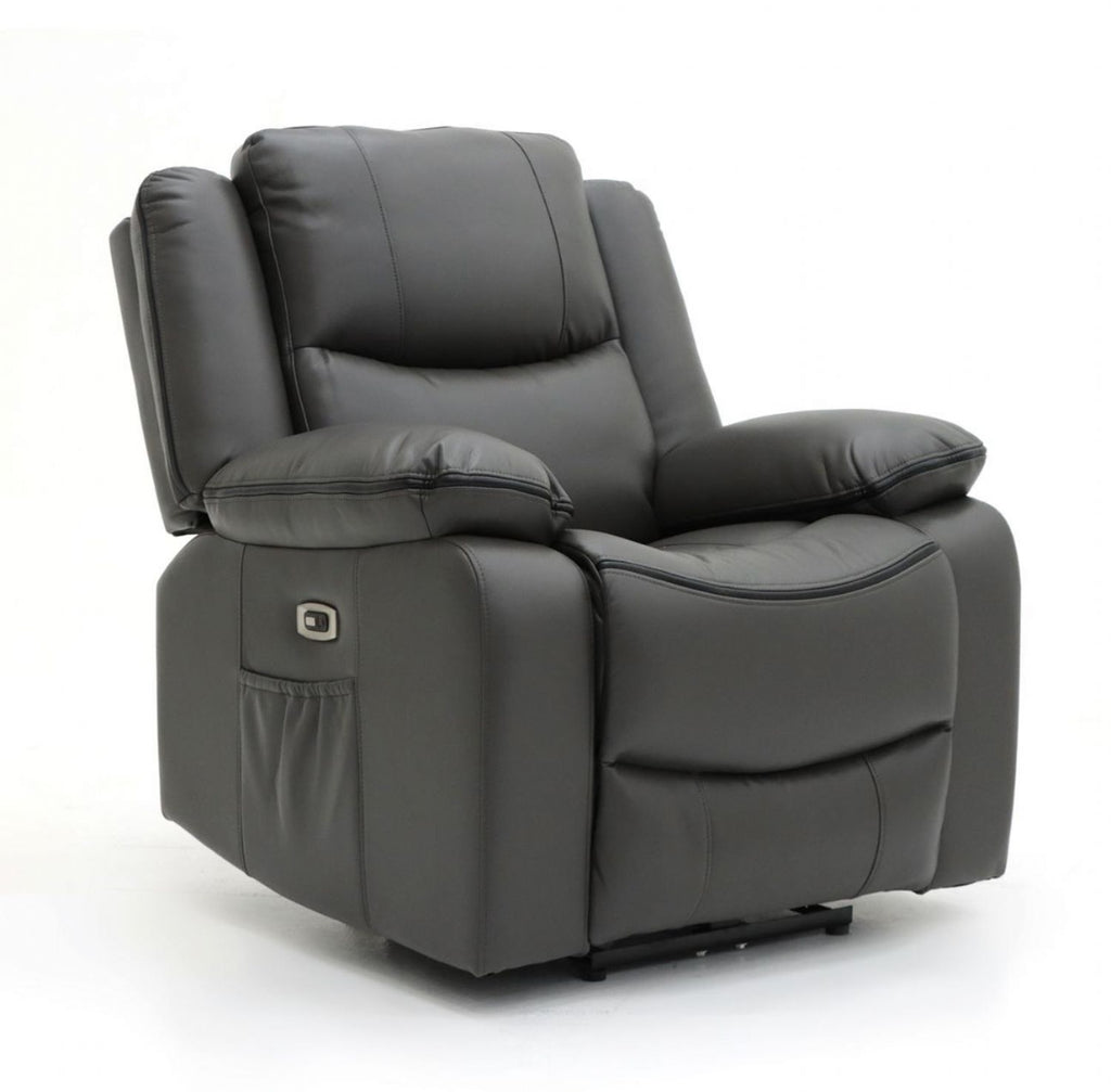 Grey Leather Effect Electric Recliner Armchair