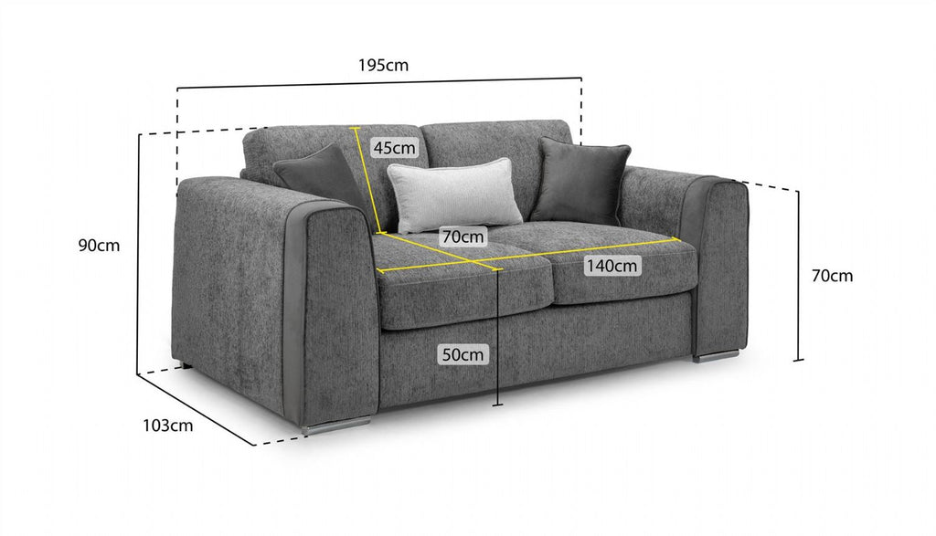 Grey Chenille Fabric Upholstered 2 Seater Sofa