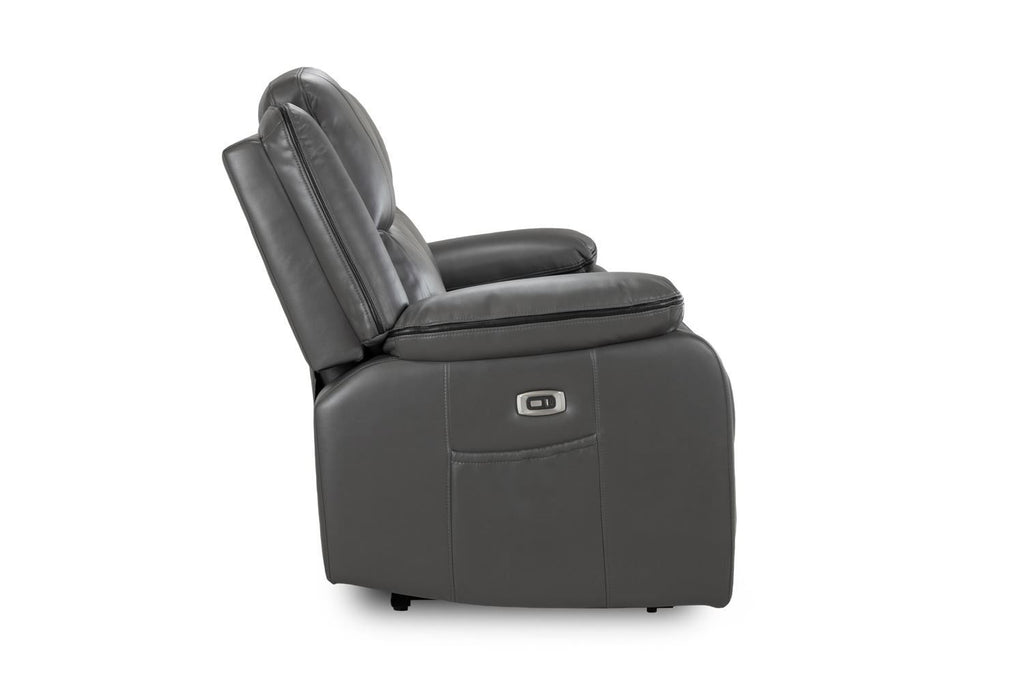 Grey Leather High Back 3 Seater Electric Recliner Sofa