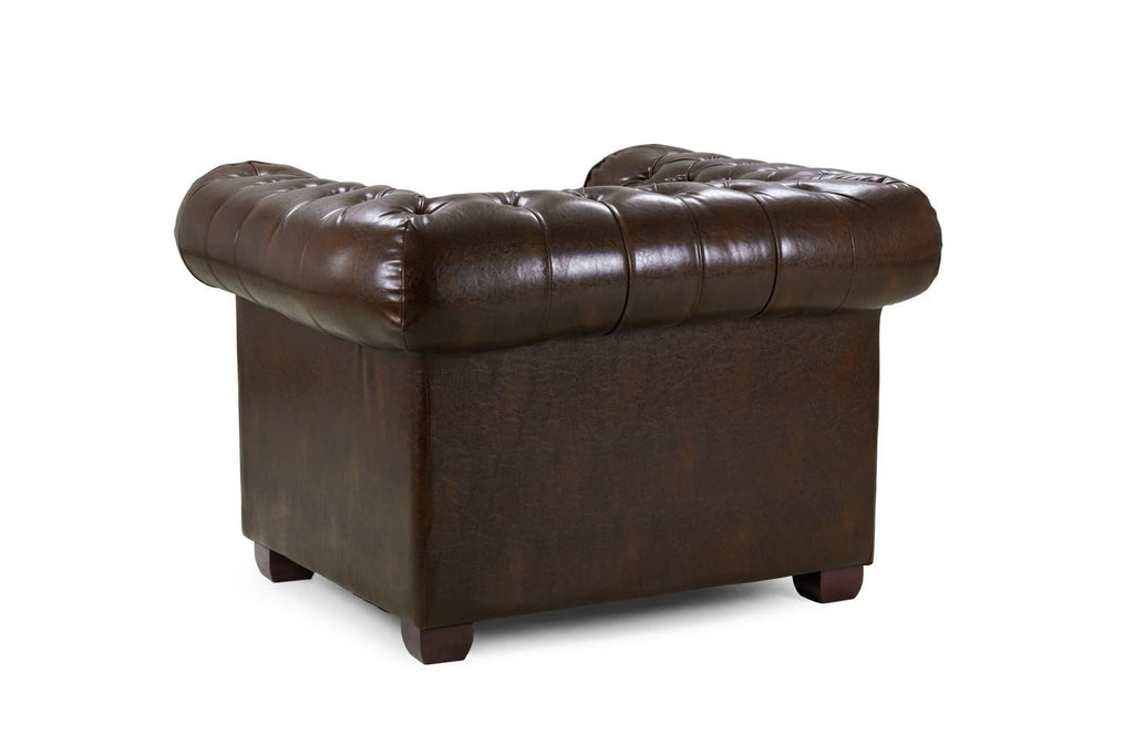 Antique Brown Leather Effect Buttoned Design Armchair