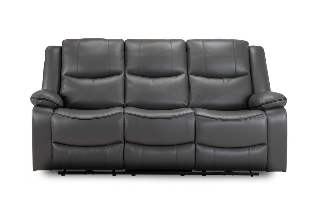 Grey Leather High Back 3 Seater Electric Recliner Sofa