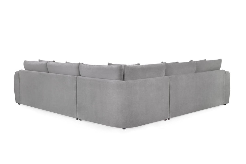Grey Fabric Upholstered Large Corner Group Sofa Curved Arms