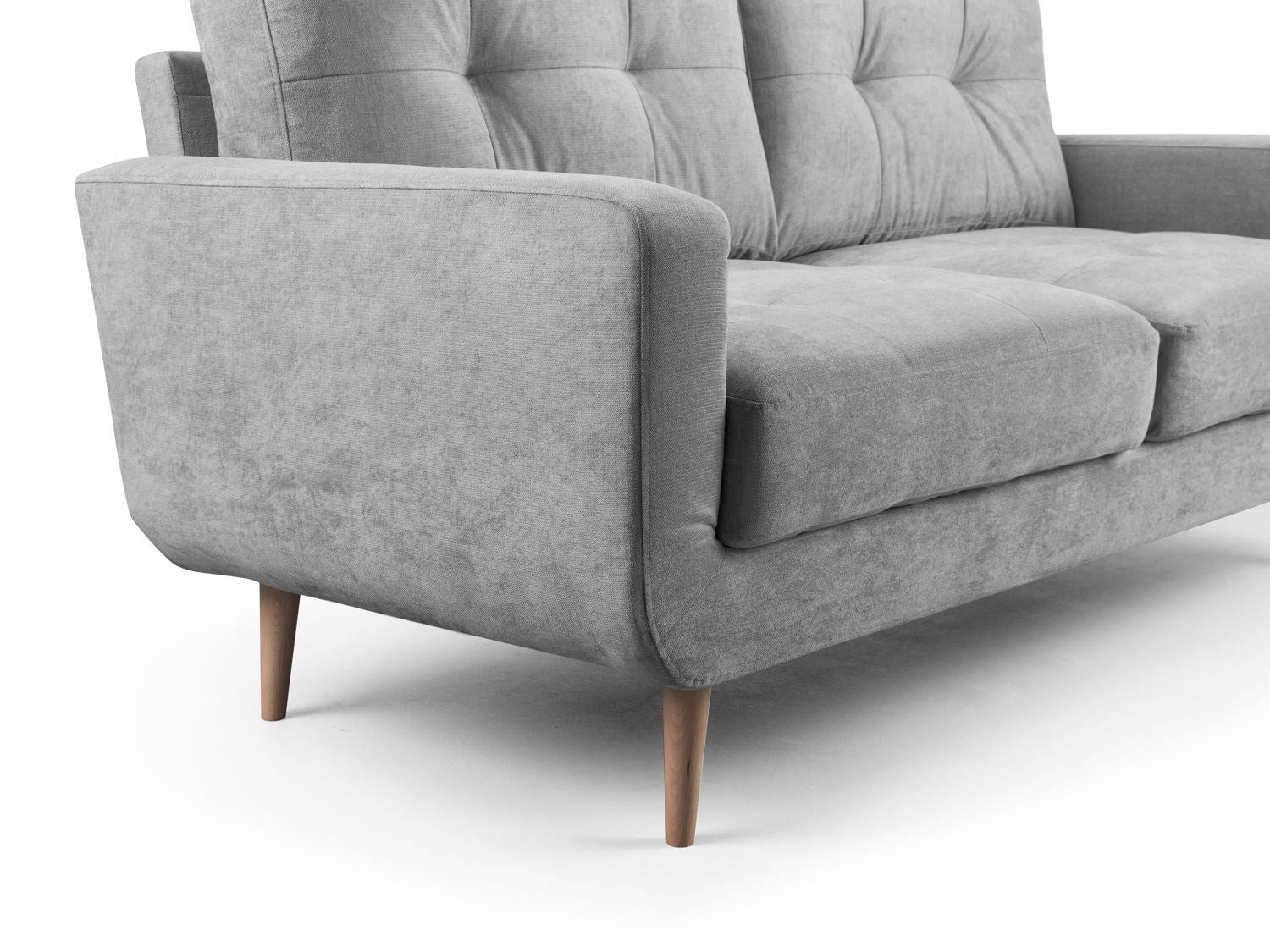 Grey Fabric Tufted 2 Seater Sofa Oak Legs