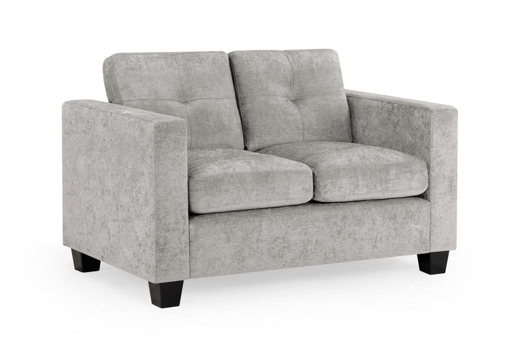 Grey Leather Effect Fabric Standard Back 2 Seater Sofa